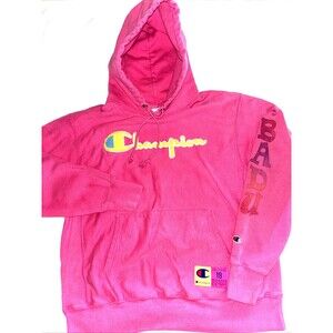 Erykah Badu Champion Reverse Weave Chenille Patch Applique Pink Hoodie Large